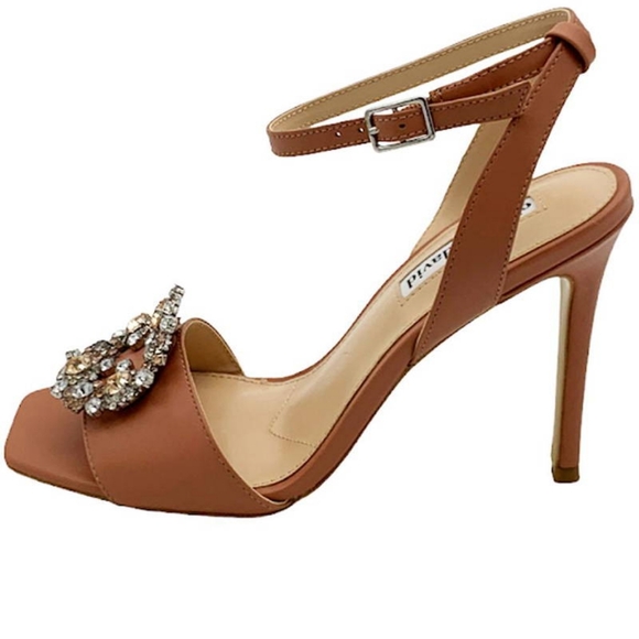 NIB Charles David Embellished High Heel Sandal Petal Brown Leather Size 8.5 - Picture 4 of 5